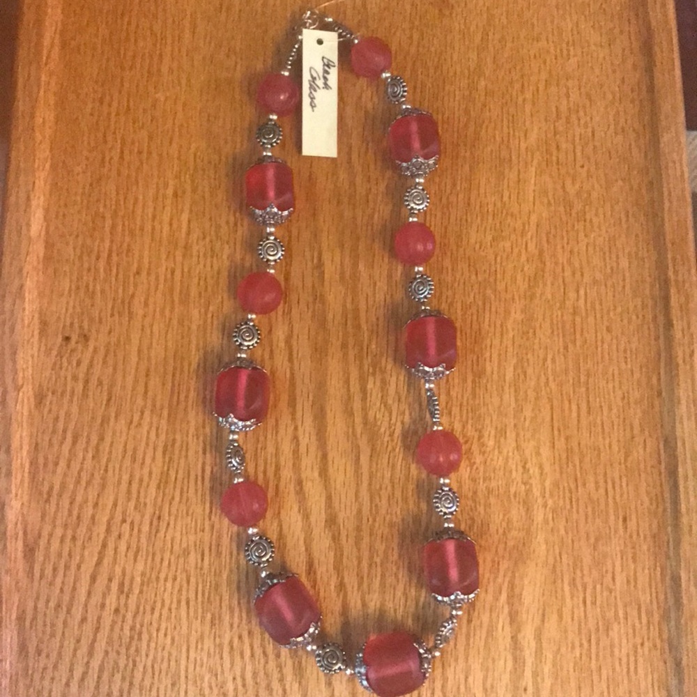 Beach glass necklace and earring set